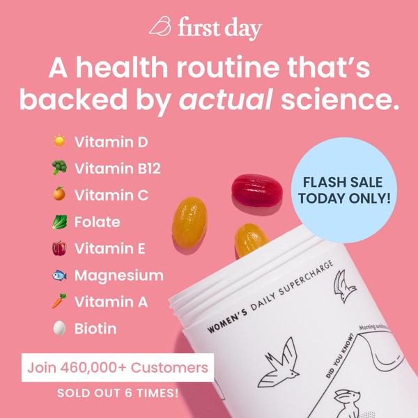 A high-conversion social media ad for a daily health supplement featuring social proof, ingredient lists, and a clear flash sale incentive.